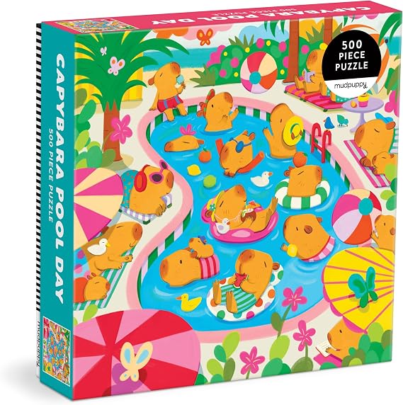 Mudpuppy - Capybara Pool Day 500 Piece Jigsaw Puzzle | Illustrated by Valerie Nelson, Summer, Pet, For Adults, Family, and Kids, Recycled Paper, No Dust, Finished Size 20" x 20"