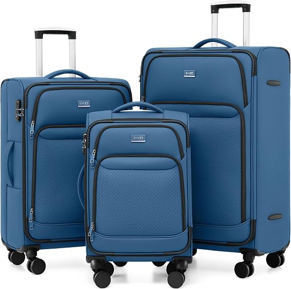 Coolife Upgraded Softside Luggage, TSA Lock, Spinner, 3-Piece 1800D Set