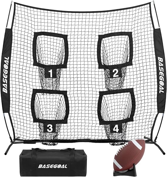 BaseGoal 6x6ft Quarterback Football Throwing Net with 4 Target Pockets
