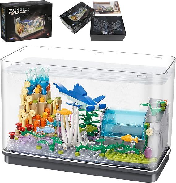 Bibilock Fish Tank Building Blocks Toy Sets,Creative Ideals Aquarium Building Blocks(Can add Water and Charge Light Effects), Best Choice for 6+ Boys, Girls or Adults