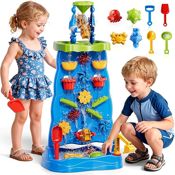 Toddler Waterfall Sand Water Activity Play Sensory Table for Kids Ages 1–8