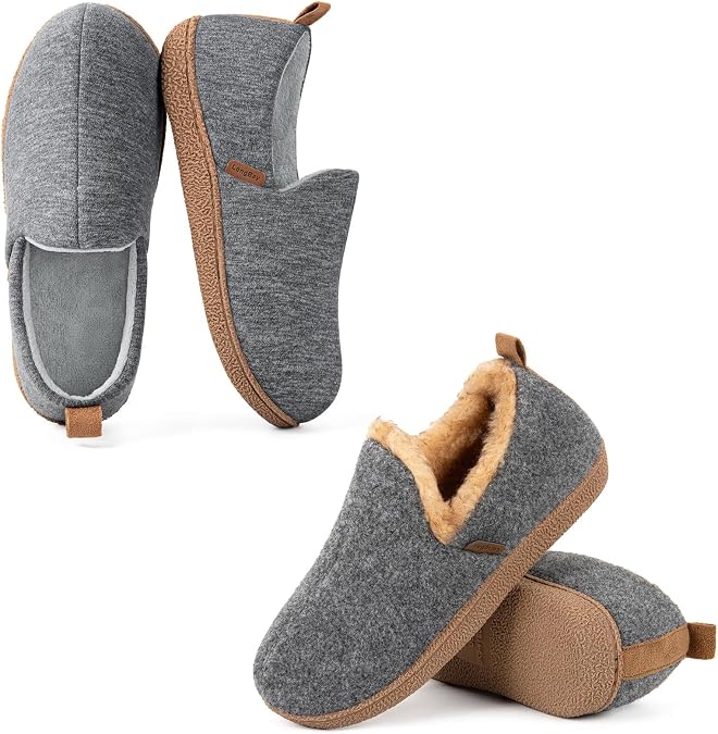LongBay Women's Felt Bootie Slippers Warm Cozy Memory Foam Slipper Boots with Polar Fleece Lining Non Slip House Shoes Indoor Outdoor
