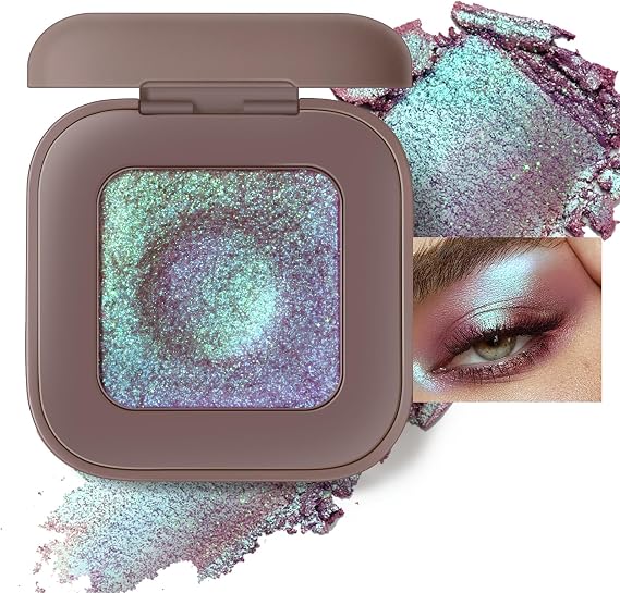 Noerrors Holographic Eyeshadow, Duochrome Plum Mauve Green Blue Glitter Eyeshadow Palette, Chameleon Rich Color Creamy Shimmer Eye Shadow Color Shift Sparkle Eye Highlighter Makeup for Rave Concert#02