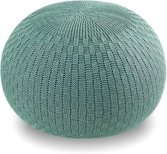 ARTPLAN Round Knit Pouf 19.7x12.8 Hand-Woven Boho Foot Rest,Agate Green