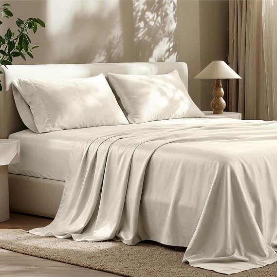Bare Home Lyocell Tencel Sheet Set (Queen, Natural) | Derived from Eucalyptus, 4 Piece Set, All-Season, Ultra Soft, Deep Pockets 6 to 15 Inches