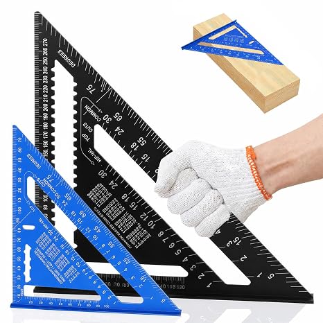 2 Pcs Triangle Ruler Speed Square Metric 12inch +7inch Carpenters Tools | Aluminum Alloy Speed Square, Triangle Ruler, High Precision Protractor, Layout Measuring Tool, For Engineer Carpenter