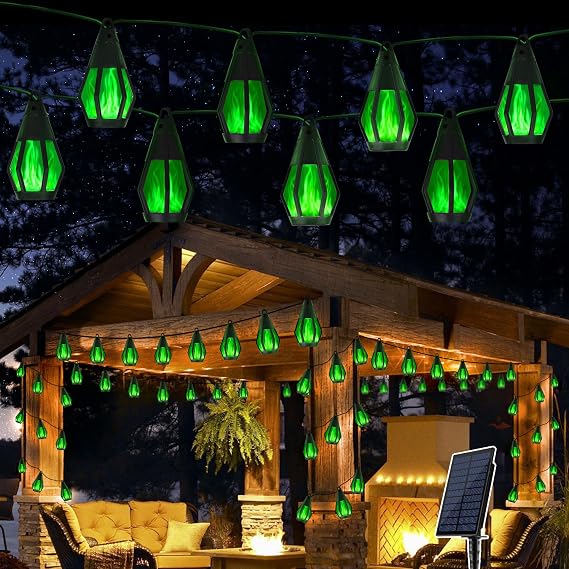 Solar String Lights for Outside, 33Ft Solar Patio Light with 15 Flickering