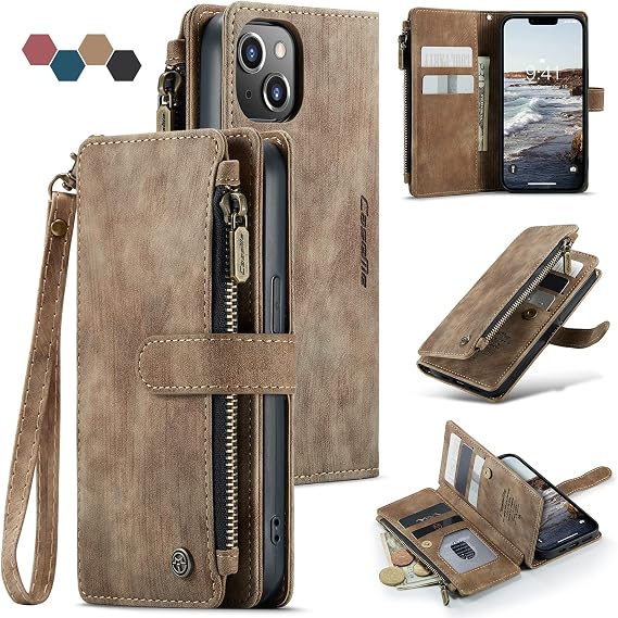 Compatible with iPhone 14 Wallet Case with Card Holder,Brown