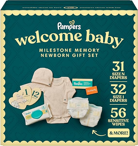 Pampers Gift Set, Disposable Diapers, Sensitive Wipes, Milestone Gifts