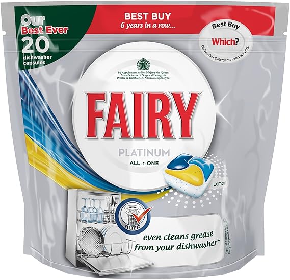 Fairy Platinum All In One Lemon Dishwashing Tablets (Pack of 20)