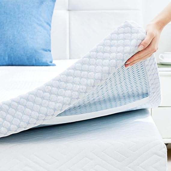 SINWEEK Cooling Memory Foam Mattress Topper for Pressure Relief, Bed Mattress Pad with Cooling Soft Cover and Corner Straps, CertiPUR-US Certified, 3 Inch Queen Size