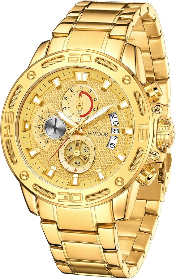 WWOOR Men's Luxury Quartz Stainless Steel and Metal Mens Chronograph Wrist Watches for Men Waterproof Casual Wrist Watch with Date