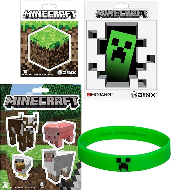 Minecraft Stickers & Creeper Rubber Bracelet Gift Set