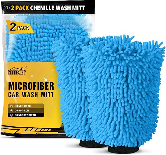 HOMEXCEL Car Wash Mitt, Microfiber Washing Glove, 10.2" x 6.7 ", 2 PK Blue