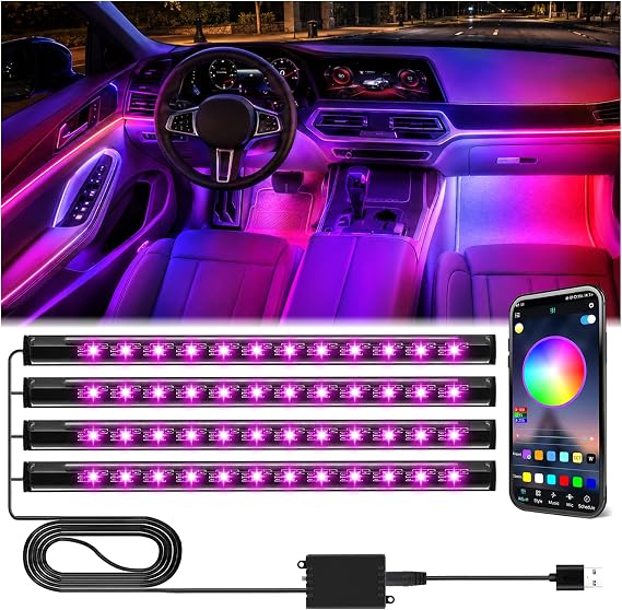 Winzwon Car Interior Lights, LED Lights for Halloween Car Accessories | Christmas White Elephant Gifts for Him Men Women Teen Boys, APP Control with USB Port Color Change Lights for Truck Decor