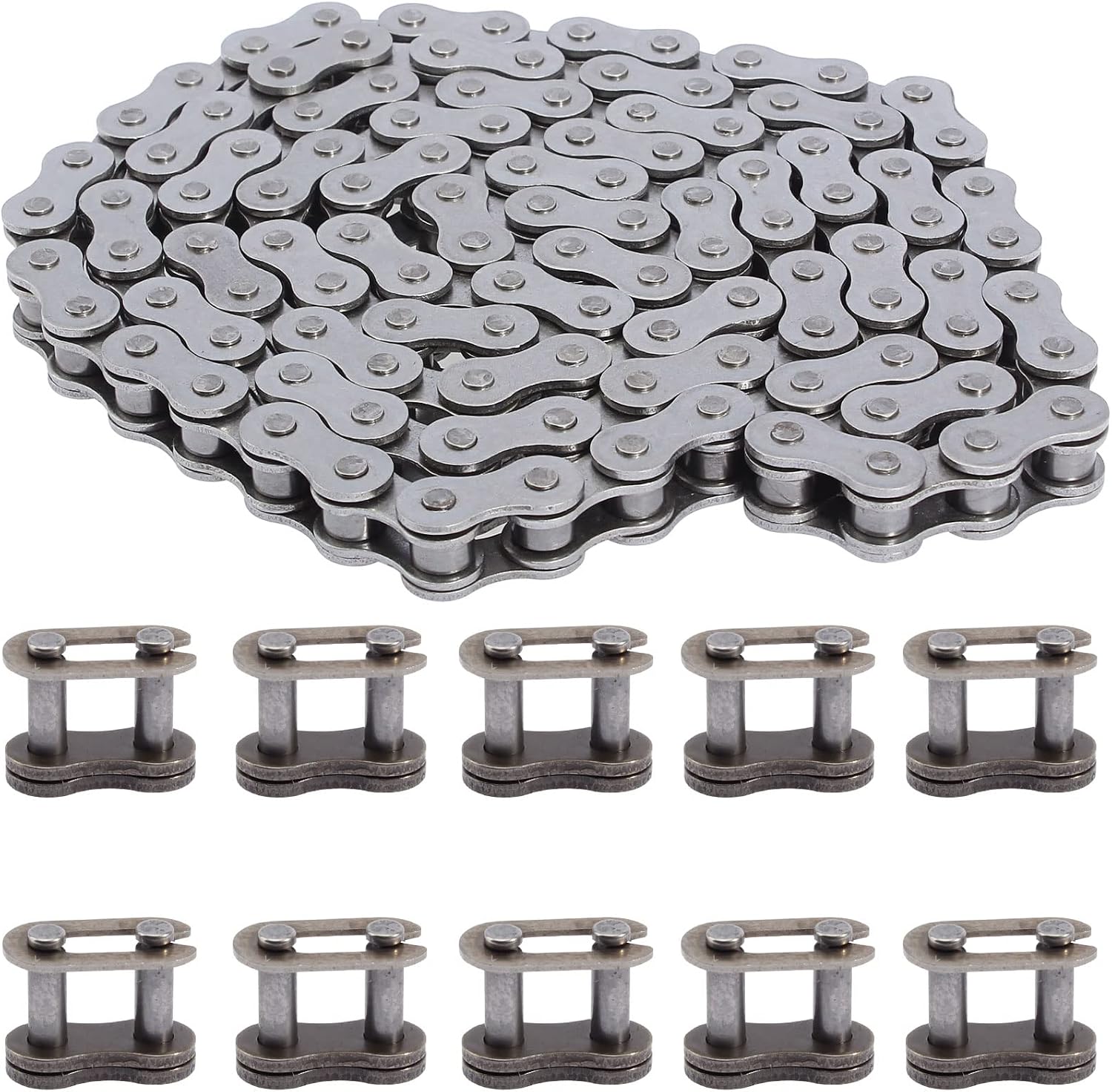 QAZAKY 415 Chain 110L Link Heavy Duty for 49cc 50cc 60cc 66cc 70cc 80cc 2-stroke 4-stroke Engine Motor Motorized Bicycle Mini Pit Dirt Bike Scooter ATV Minibike Chopper Motorcycle Motorbike 415-110L