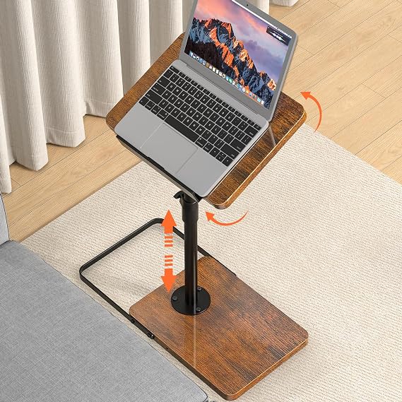 TV Tray Table for Couch, Height Adjustable/360 Swivel/180 Flip-Over Panel Design C-Shaped End Table, Sofa Arm End Side Table with Phone & Tablet Slot for Eating, Laptop,Couch Bed (Vintage Brown)