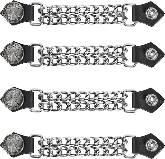 Motorcycle Vest Extenders Authentic Leather Double Chain Vest Extenders for Men's (4 pieces)