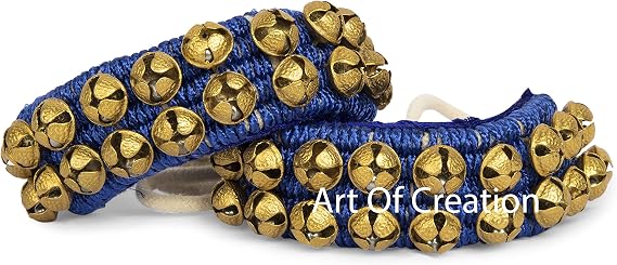 Art of Creation Kathak Dancing Ghungroo Anklet Bells Par 2 Line 20 + 20 Bells Indian Classical Dancers Musical Instrument For Dancing Bharatnatayam 40 Bell Blue Paded (Design 1)