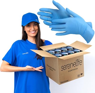 SereneLife Nitrile and Vinyl Blend Disposable Industrial Powder & Latex-Free Protective Gloves, Soft and Comfortable, Size Large, Blue, 1000 Count