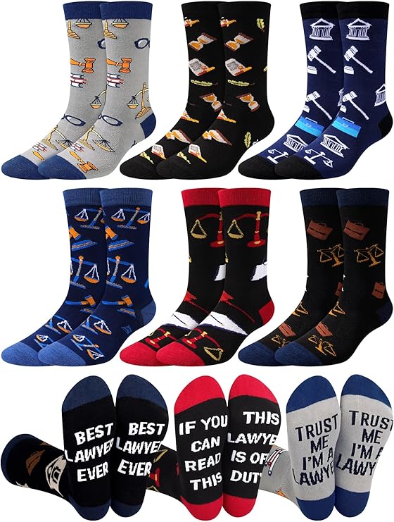 Eurzom 6 Pairs Funny Lawyer Socks for Men Novelty Law Student Gifts