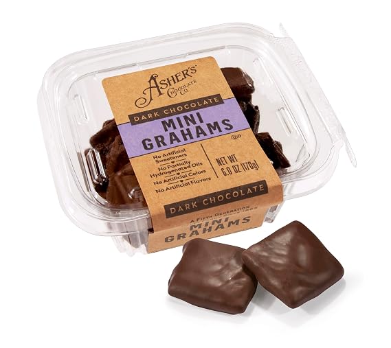 Asher's Chocolates Company, Chocolate Covered Graham Cracker Minis, Made From the Finest Kosher Chocolate, Small Batches, Family Owned Since 1892 (6 oz, Dark Chocolate)