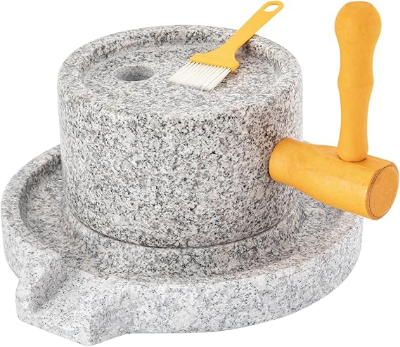 Stone Grainer Mill,Natural Granite Handmade Stone Mill with Filter Bag,Stainless Steel Grinding Core,Multi-Functional Detachable Grain Grinding Tool for Wet Soybean Milk, Wheat Flour, Corn Juice
