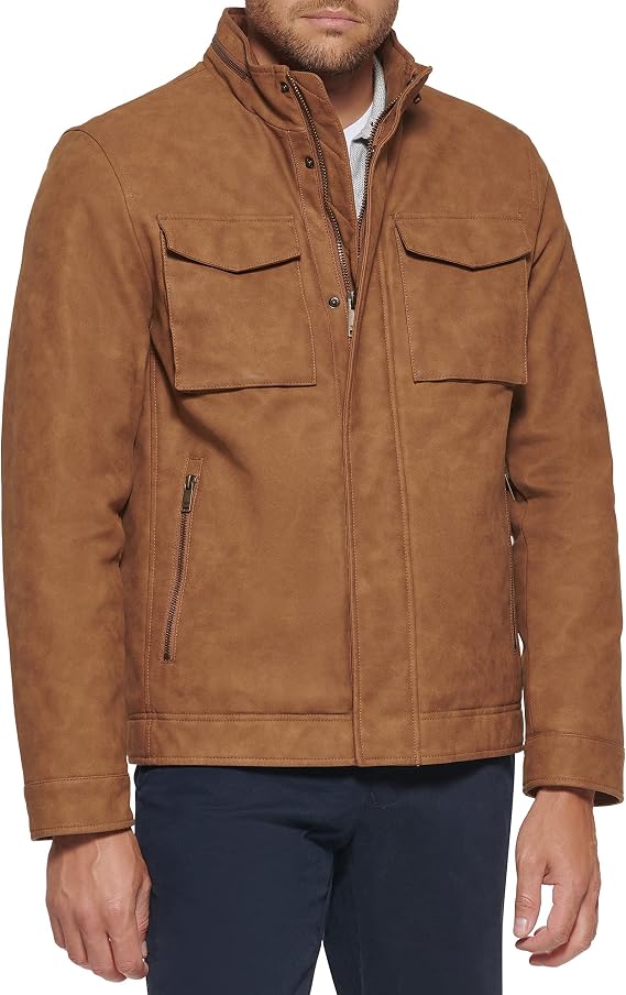 DOCKERS Men's Faux Leather Military Jacket