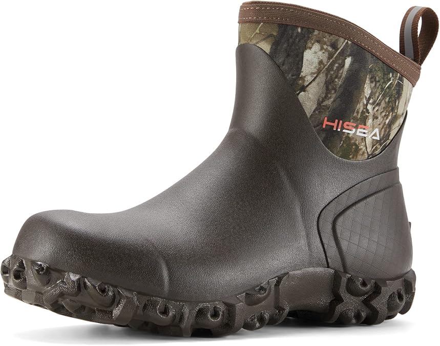 HISEA Men's Rubber Rain Boots Waterproof Ankle Neoprene Garden Shoes