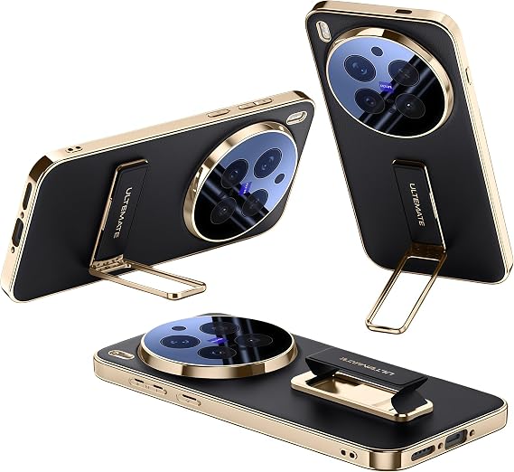 Case for Vivo X300 Pro, Stylish Lightweight Shockproof Protective Case with Leather-Textured Finish, Built-in Stand and Anti-Slip Ring (for X300,Black)