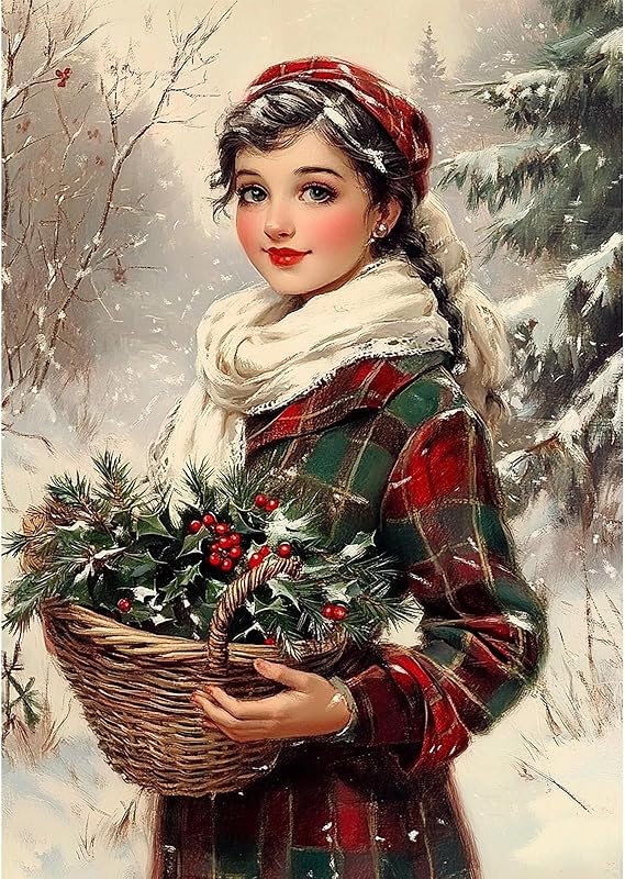 NEWENMO Beautiful Young Woman Diamond Painting Kits Full Drill for Adults | DIY Retro Gem Art Craft With Snow Scene Design,5D Diamond Painting,Diamant Painting,Wall Decoration for Home,30x40cm