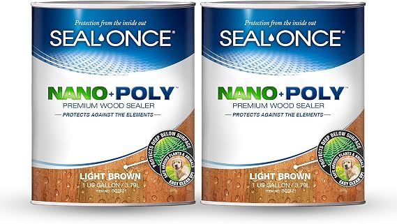 SEAL-ONCE Nano+Poly Wood Sealer and Waterproofer, Light Brown, 2 Gallon | With Polyurethane, Premium Waterproof Sealant