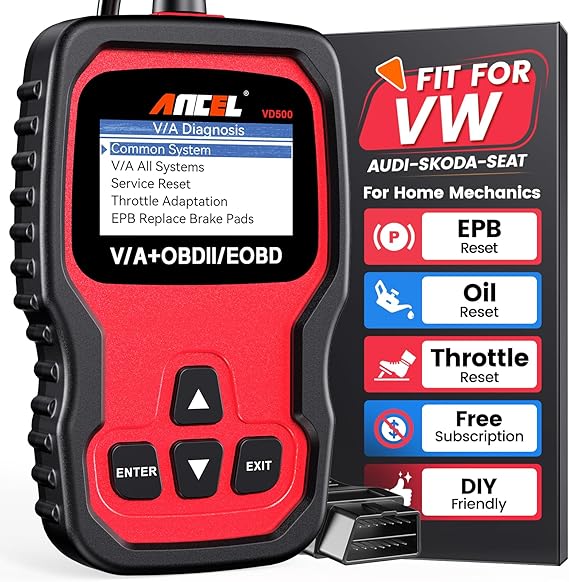 ANCEL VD500 OBD2 Scanner Diagnostic Tool for Volkswagen VW Audi Skoda Seat Full Systems Check Engine Light EPB ABS SRS Code Reader Oil Throttle Position Adaption Brake Pad Reset