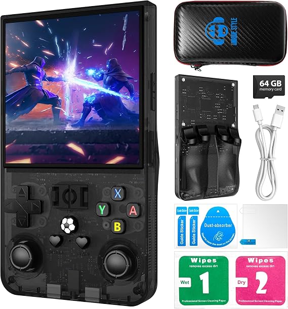 AISLPC R36MAX Handheld Game Console, 2025 New Upgrade R36S Game Console, Portable Hand Held Open Source Linux System 4.0-in 4k HD IPS Screen Video Player (Black-64GB)