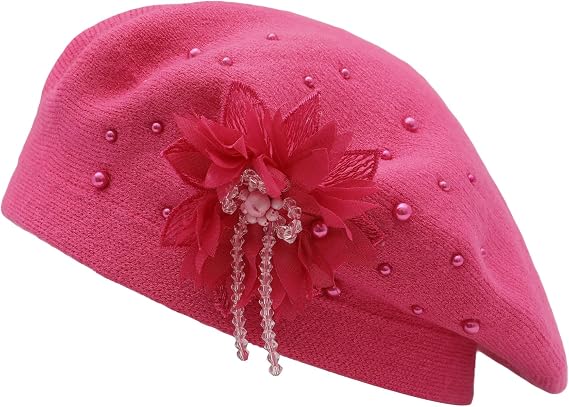 ZLYC Kids Beret Hat Girls Solid Color Knitted Floral Artist French Beret Cap