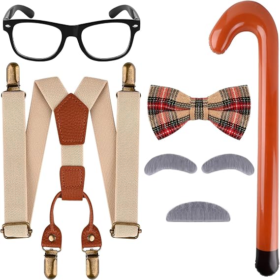 5 PCS Old Man Costume for Boys,100 Days of School Costume Accessories for Kids Grandpa Dress Up