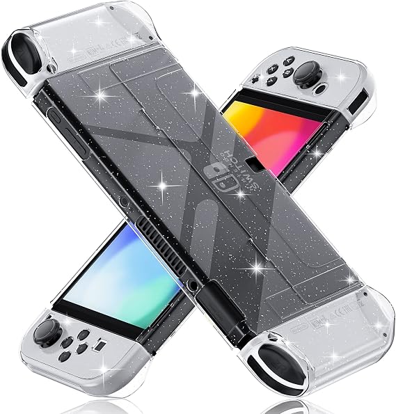 [Improved Version] Dockable Clear Case for Nintendo Switch OLED 2021, FANPL Protective Case Cover for Switch OLED and Joy Con Controller - Strong and Durable, Not Easy to Fall Off (Glitter)