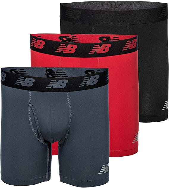 New Balance Men's No Fly Mesh Jersey Boxer Brief Breathable Lightweight Moisture Wicking Underwear (3 Pack) Boxer Briefs