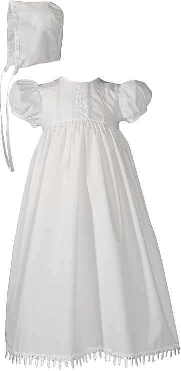 Girls 24" Poly Cotton Teardrop Lace Christening Baptism Gown with Bonnet