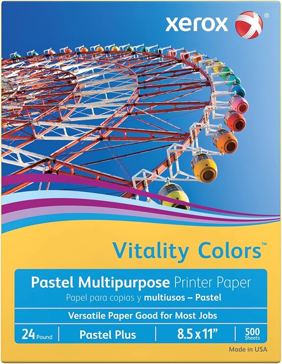 Xerox Vitality ColorsTM Pastel Plus Multipurpose Printer Paper, Letter Size, 24 Lb, 30% Recycled, Goldenrod, Ream Of 500 Sheets