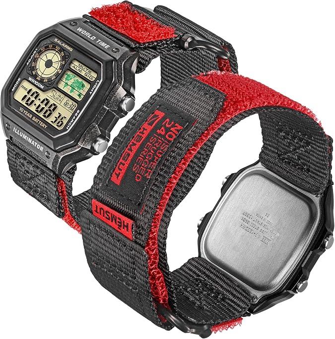 18mm Durable Nylon Watch Band Compatible with CASIO DW-H5600, AE-1000W, AE-1100W, AE-1200, W-S200H, F-91W & More, Quick-Release Watch Strap | 2 Sizes S: 6.4-7.6, M: 7.2-8.4