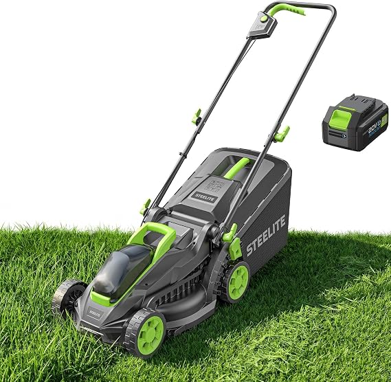 STEELITE 21V 13-Inch Brushless Electric Lawn Mower, Cordless Push Mower with 2.0Ah Battery & Charger