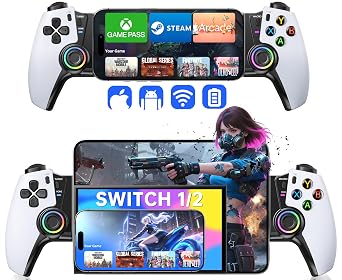 NinjaPlusOX Mobile Gaming Controller for iPhone/Android/Switch 2/Switch/OLED/iPad Mini, Wireless Phone Controller with Hall Joysticks/Hall Triggers/LED, Support Xbox Cloud, Steam Link, Roblox, White