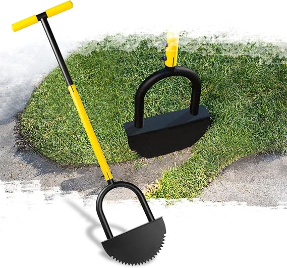 Manual Edger Lawn Tool with 96cm-106cm Adjustable Length, Saw-Tooth Border Edger with Wide Footplate Manganese Steel Blade, Garden Edging Tool for Flower Beds, Landscaping, Sidewalks, Yard