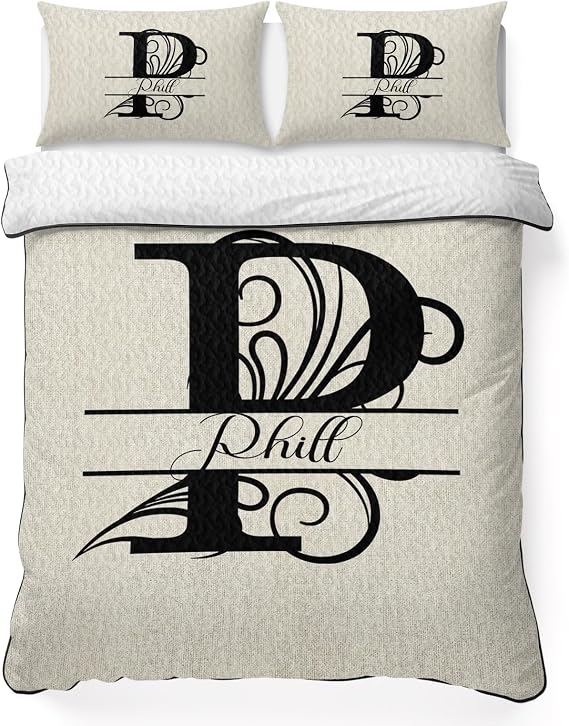 King Quilt - Soft Microfiber Summer Quilt with 2 Pillow Shams, Letter P Lightweight Breathable Bedding Comforter Sets, Monogram Words Quilted Bedspread for All Season