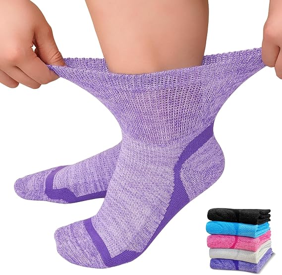 Diabetic Socks Bamboo for Women: Extra Wide Soft Top Ankle Socks for Swollen Feet Seamless Toe Hospital with Soft Grips Non-Elastic Loose Fitting Edema Sock
