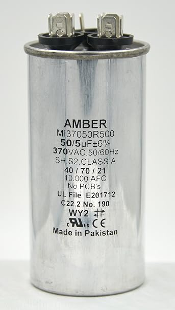 AMBER - 80+7.5 MFD 370 VAC - MI37075R800 - Round Dual 80 + 7.5 MFD 370V - Motor Run HVAC Capacitor ; Works with All Brands: Lennox; RHEEM; Trane; Carrier; GENTAQ; Titan PRO; Dayton; PROTECH