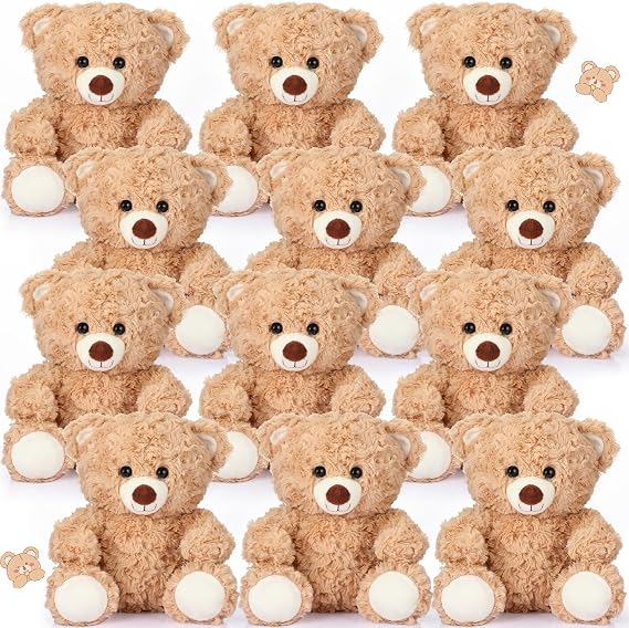 Silipull 12 Pack 8 Inch Bears Bulk Stuffed Animal Soft Plush,Brown | Party Favors Animal Decorations for Birthday Baby Shower Party Centerpiece Christmas Favor