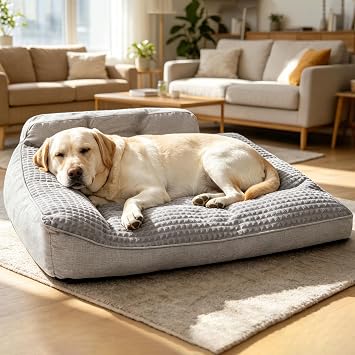 Large Dog Bed, Orthopedic Dog Couch & Pillow with Sides, Extra Thick Soft Fluffy & Comfortable Orthopedic Dog Bed, Machine Washable & All-Season Use, Durable Dog Crate Pad with Non-Slip Bottom