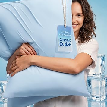 Bedsure Cooling Pillow Cases for Hot Sleepers, Cool Pillowcases for Night Sweats, Zipper Pillow Cases Queen Set of 2, Silky Soft & Breathable Cold Pillow Covers for Hair & Skin, Blue, 20x30 Inches